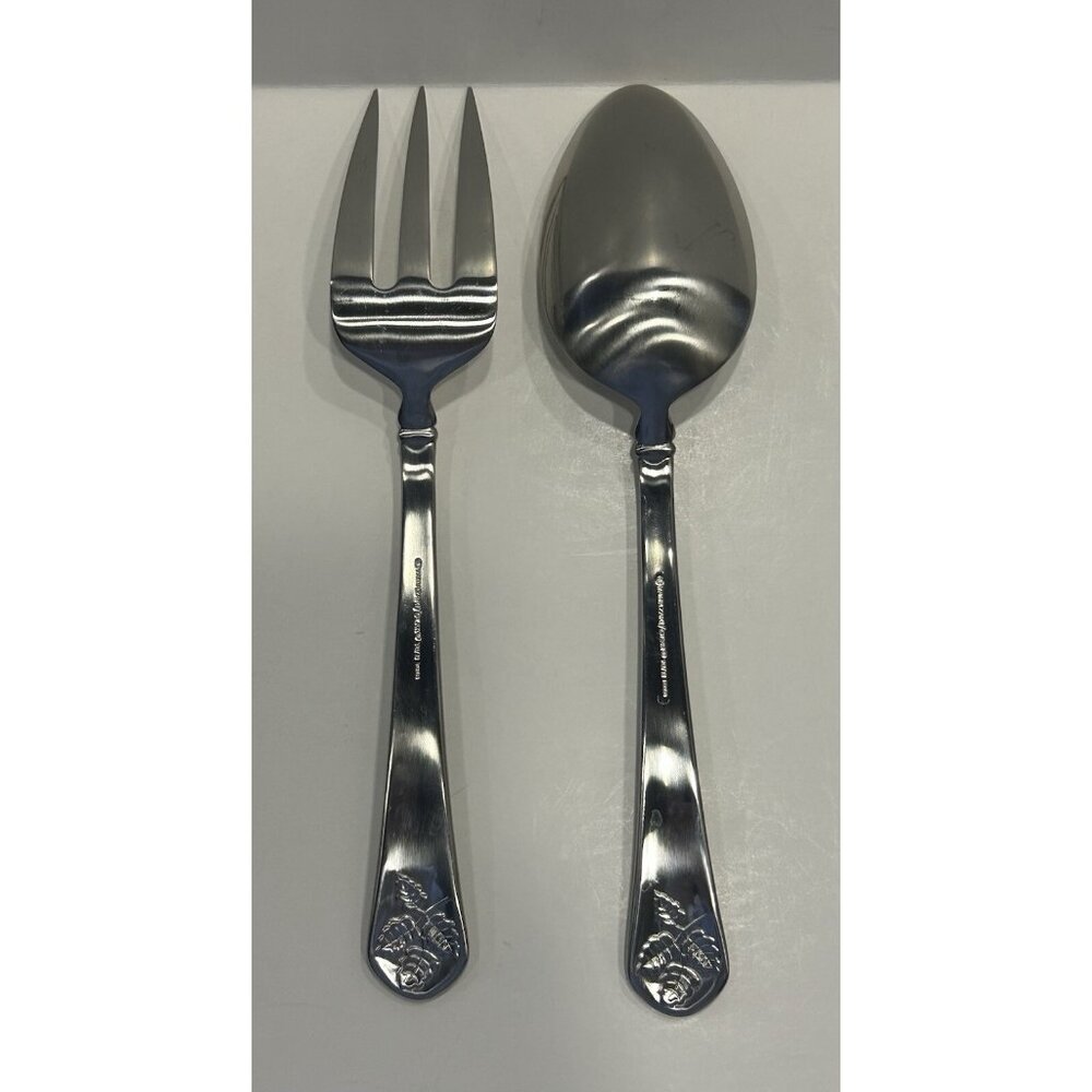 Yamazaki Gear TAPESTRY BOUQUET Serving Spoon and Fork Set Preowned Nice! - Picture 5 of 11